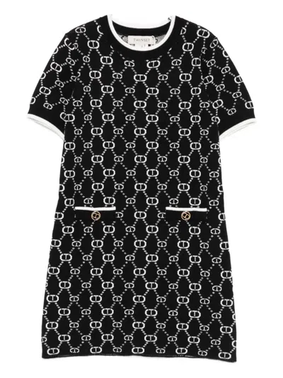 Twinset Logo-pattern Short-sleeve Dress In Black