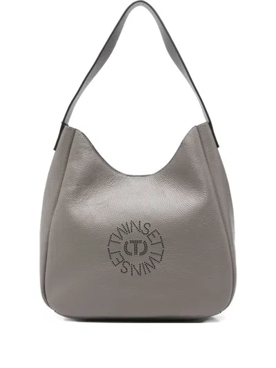 Twinset Logo-perforated Shoulder Bag In Gray