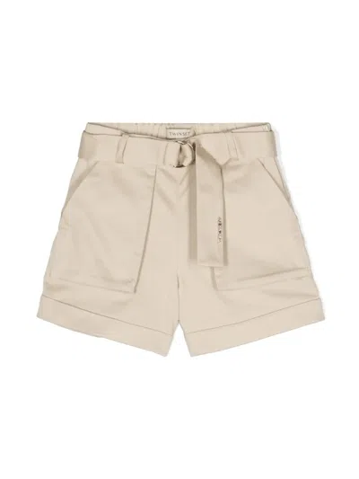 Twinset Kids' Logo-plaque Belted Shorts In Neutrals