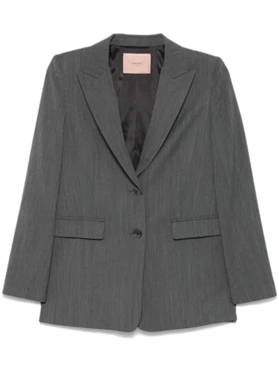 Twinset Logo-plaque Blazer In Grey