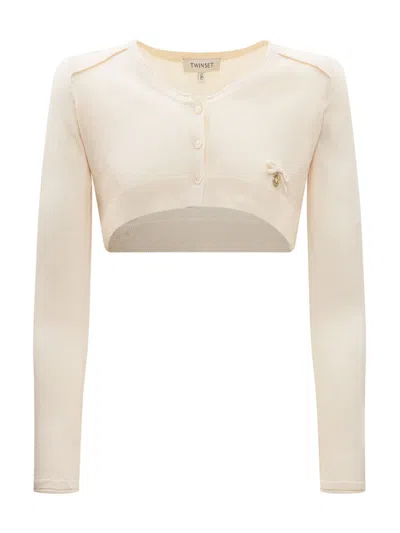 Twinset Kids' Logo-plaque Cardigan In Neutrals