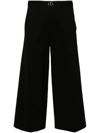 Twinset Logo-plaque Cropped Trousers In Black  