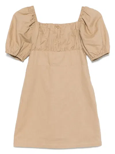 Twinset Kids' Logo-plaque Dress In Brown