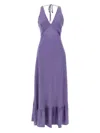 Twinset Twin-set Deep V-neck Maxi Dress With Flounced Hem In Purple