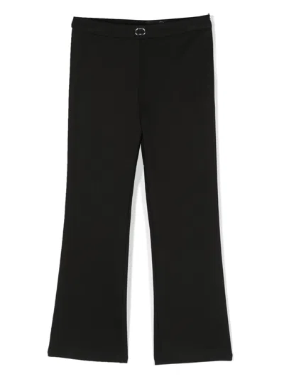 Twinset Kids' Logo-plaque Flared Jersey Trousers In Black