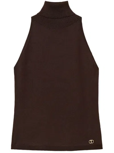 Twinset Logo-plaque Knitted Top In Brown