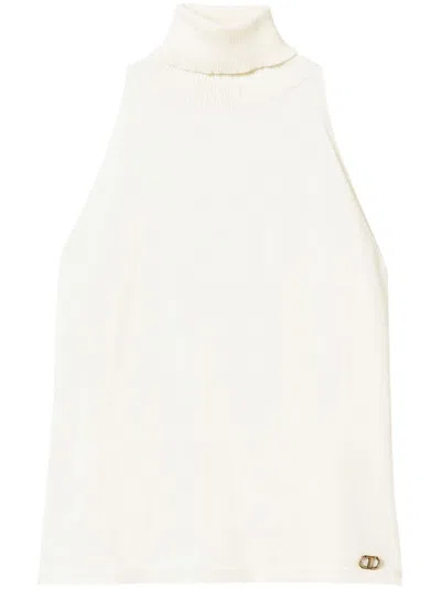 Twinset Logo-plaque Knitted Top In Neutrals