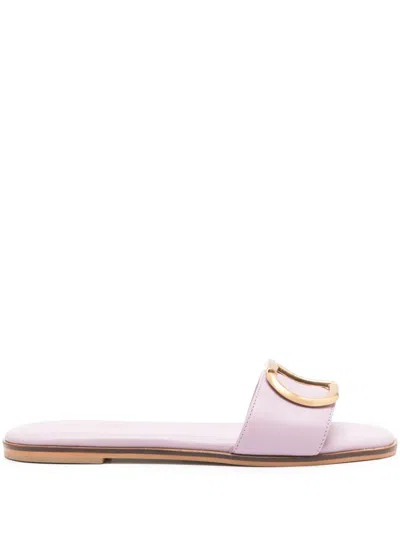 Twinset Logo-plaque Leather Slides In Purple