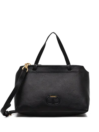 Twinset Logo-plaque Leather Tote Bag In Black