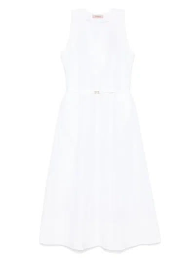Twinset Logo-plaque Midi Dress In White