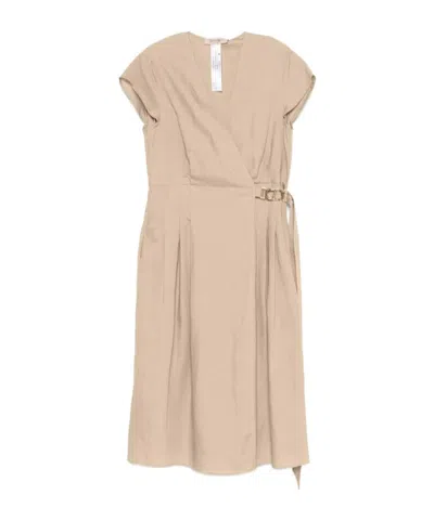 Twinset Logo-plaque Midi Dress In Neutral