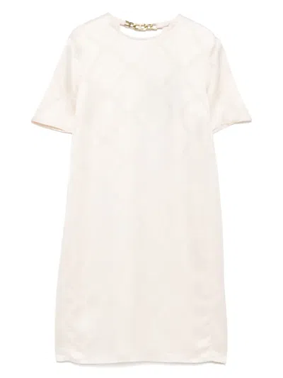 Twinset Logo-plaque Mini Dress In Neutrals