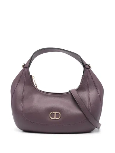 Twinset Schultertasche Mit Logo-schild In Violett