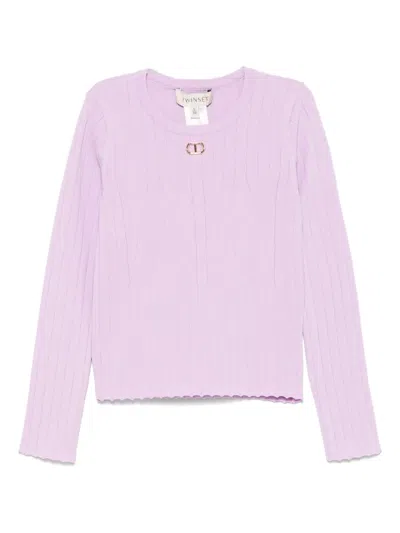 Twinset Kids' Logo-plaque Sweater In Purple