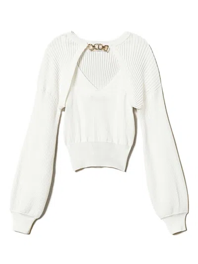 Twinset Kids' Logo-plaque Sweater Set In White