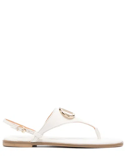 Twinset Logo-plaque Thong-strap Leather Sandals In Weiss