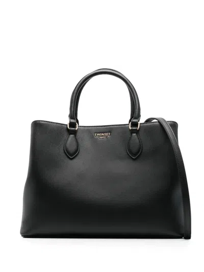 Twinset Logo-plaque Tote Bag In Black