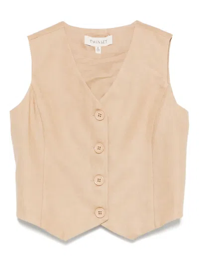Twinset Kids' Logo-plaque Waistcoat In Brown