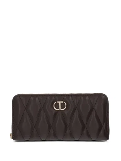 Twinset Logo-plaque Wallet In Brown