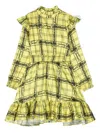 Twinset Logo-print Check-pattern Ruffled Dress In Yellow