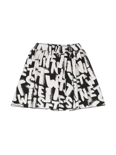Twinset Kids' Logo-print Flared Skirt In Black