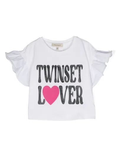 Twinset Kids' Logo-print Glittered T-shirt In White