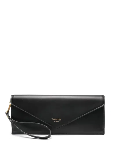 Twinset Logo-print Leather Clutch Bag In Black
