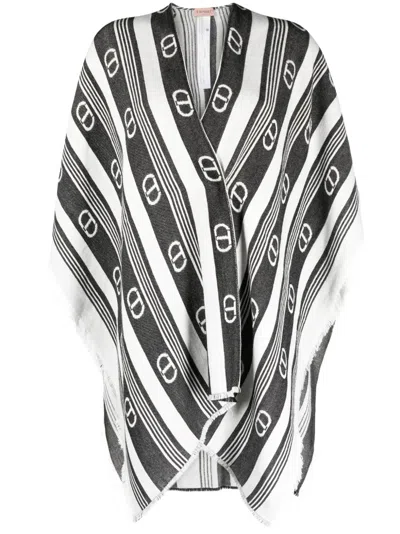 Twinset Logo-print Striped Poncho In Black