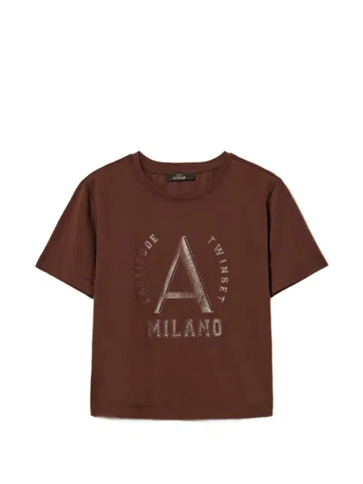 Twinset Logo-print T-shirt In Brown