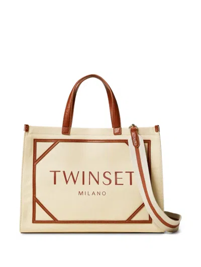 Twinset Logo-print Tote Bag In Neutrals