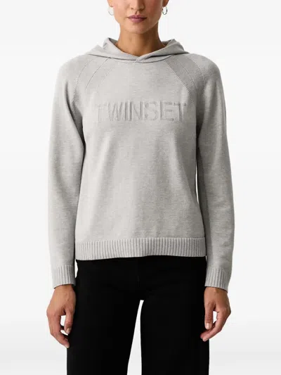 Twinset Logo Raglan-sleeve Sweater In Gray