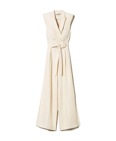 Twinset Logo Sleeveless Jumpsuit In White