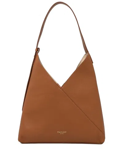 Twinset Logo-stamp Shoulder Bag In Brown