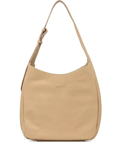 Twinset Logo-stamp Shoulder Bag In Neutrals