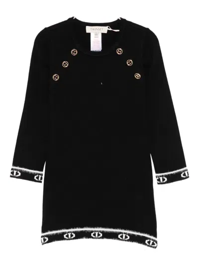 Twinset Kids' Logo-trim Dress In Black