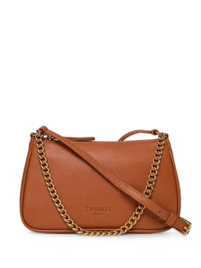 Twinset Logo-debossed Chain-link Shoulder Bag In Brown