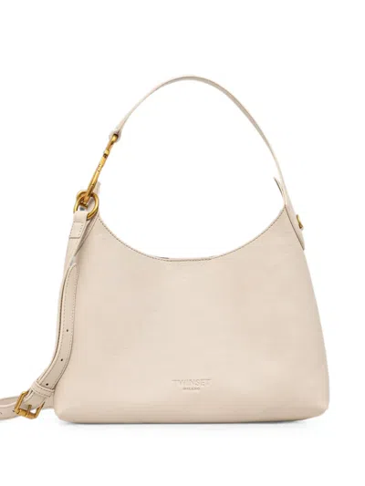 Twinset Logo-debossed Leather Shoulder Bag In Neutral