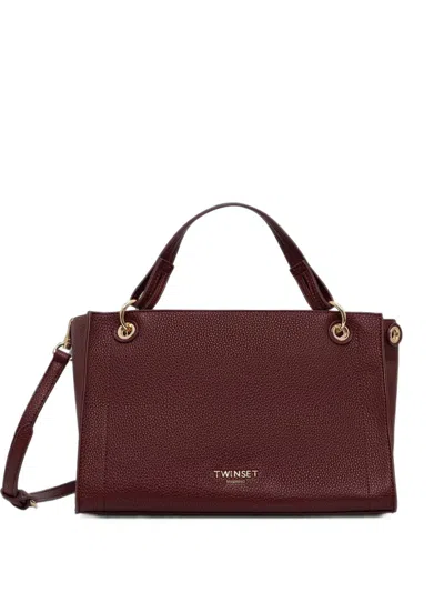 Twinset Logo-detail Grained-effect Tote Bag In Burgundy