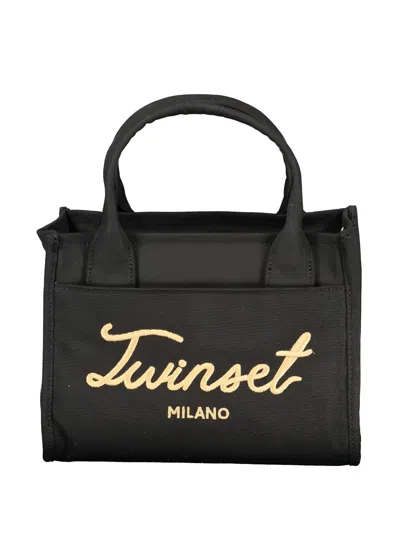 Twinset Logo-embroidered Canvas Tote Bag In Black
