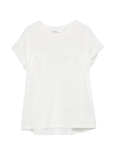 Twinset Logo-embroidered Cap-sleeve T-shirt In White