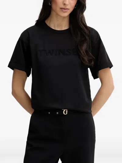 Twinset Logo-embroidered T-shirt In Black
