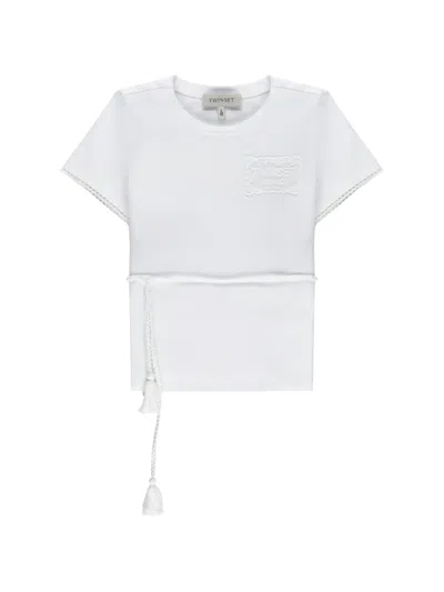 Twinset Kids' Logo-embroidered T-shirt In White