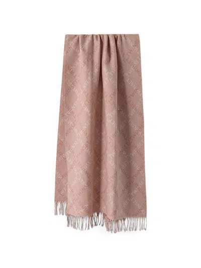 Twinset Logo-jacquard Fringed Scarf In Pink