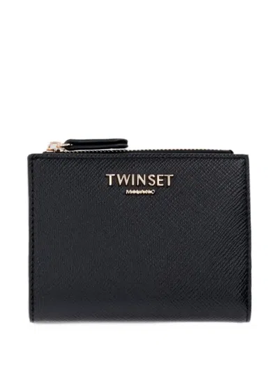 Twinset Logo-lettering Cross-grain Wallet In Black