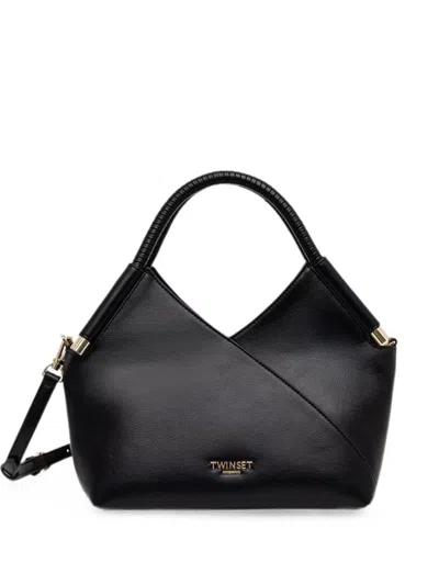 Twinset Angular Black Tote Bag With Gold-tone Accents