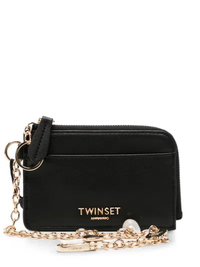 Twinset Logo-plaque Chain-link Wallet In Black