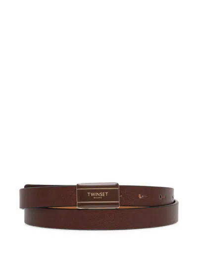 Twinset Logo-plaque Faux-leather Belt In Brown