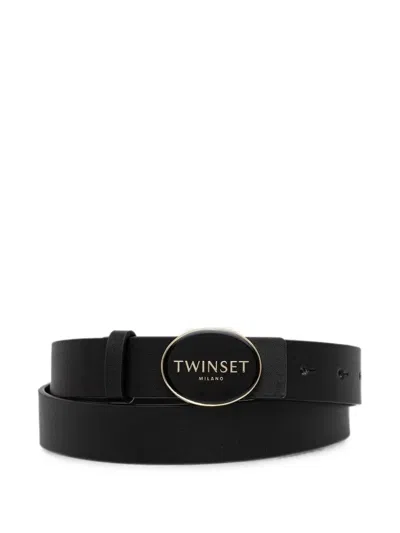Twinset Logo-plaque Oval-buckle Belt In Metallic