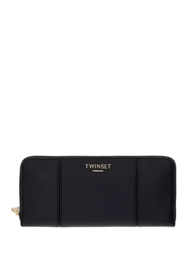 Twinset Logo-plaque Panelled Wallet In Black