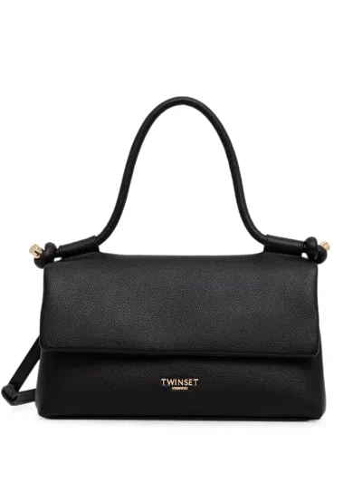 Twinset Logo-plaque Pebbled-effect Shoulder Bag In Black